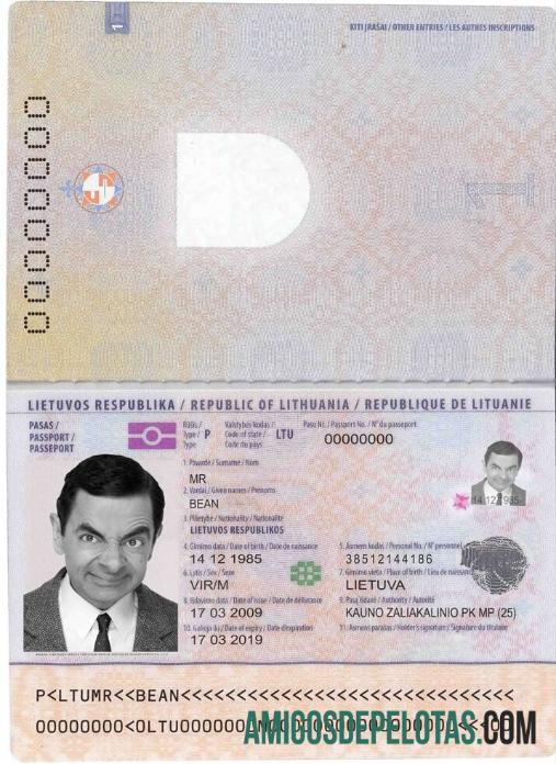 Passaporte da Lituânia amostra